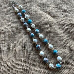 Turquoise & Pearl rodeo necklace Western Cowboy Cowgirl Chunky New Handmade